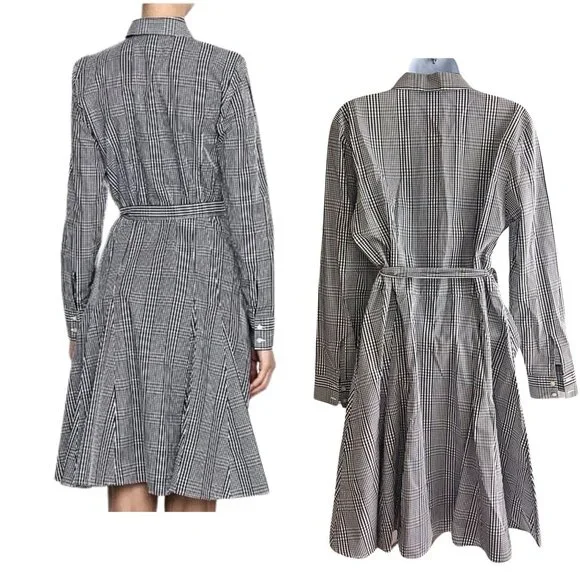 NWT BROOKS BROTHERS Grey Spirit Tartan Gingham LongSleeve Midi Shirtdress Sz 14P - Picture 8 of 10
